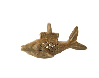 Vintage African Small Bronze Mesh Design Fish Pendant