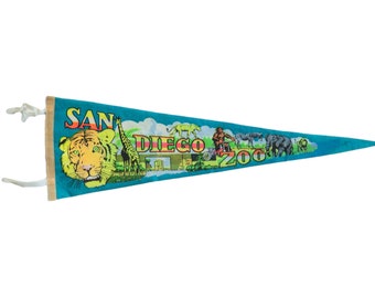 San Diego Zoo Vintage Souvenir Pennant Flag ELEPHANT RHINO LION