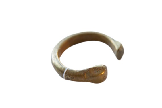 Antique African Bronze Snake Cuff Bracelet with G… - image 1