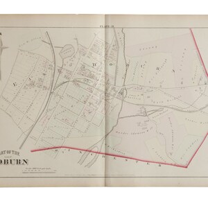 Antique Woburn Massachusetts Atlas Map Plate H