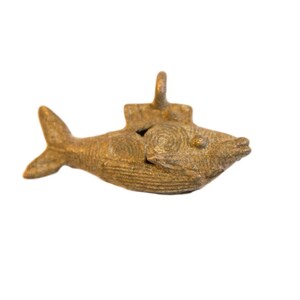 Vintage African Large Oxidized Bronze Wire Design Fish Pendant