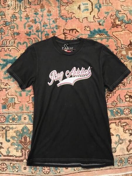 Men's Charcoal Retro Letter Fine Crew T-shirt (contrast