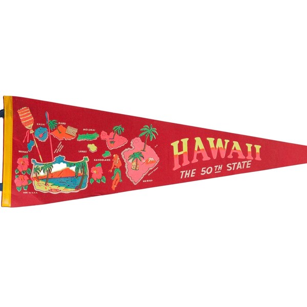 Vintage Hawaii die 50. Zustand Filz Flagge Wimpel