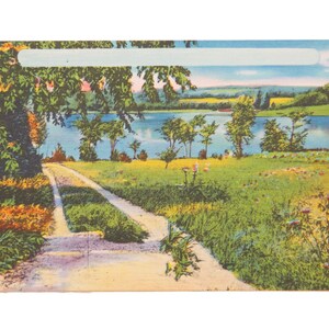 Vintage Catskills NY Postcard Path, Lake, and Trees