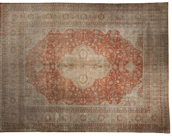 9.5x12.5 Vintage Distressed Tea Washed Kayseri Carpet