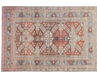 Alfombra caucásica vintage desgastada de 3,5 x 5,5
