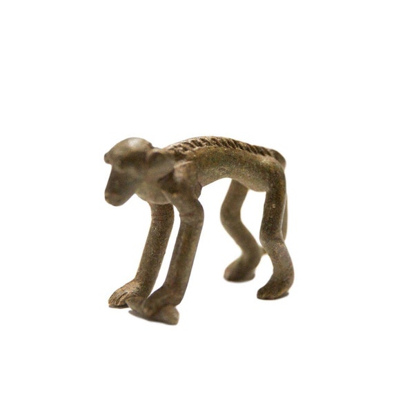 Vintage African Bronze Monkey with Banana in Left Hand