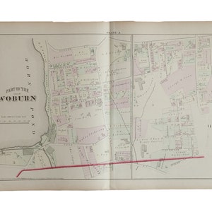 Antique Woburn Massachusetts Atlas Map Plate A