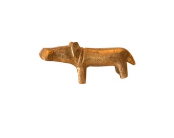 Vintage African Mini Bronze Hippo with Golden Patina