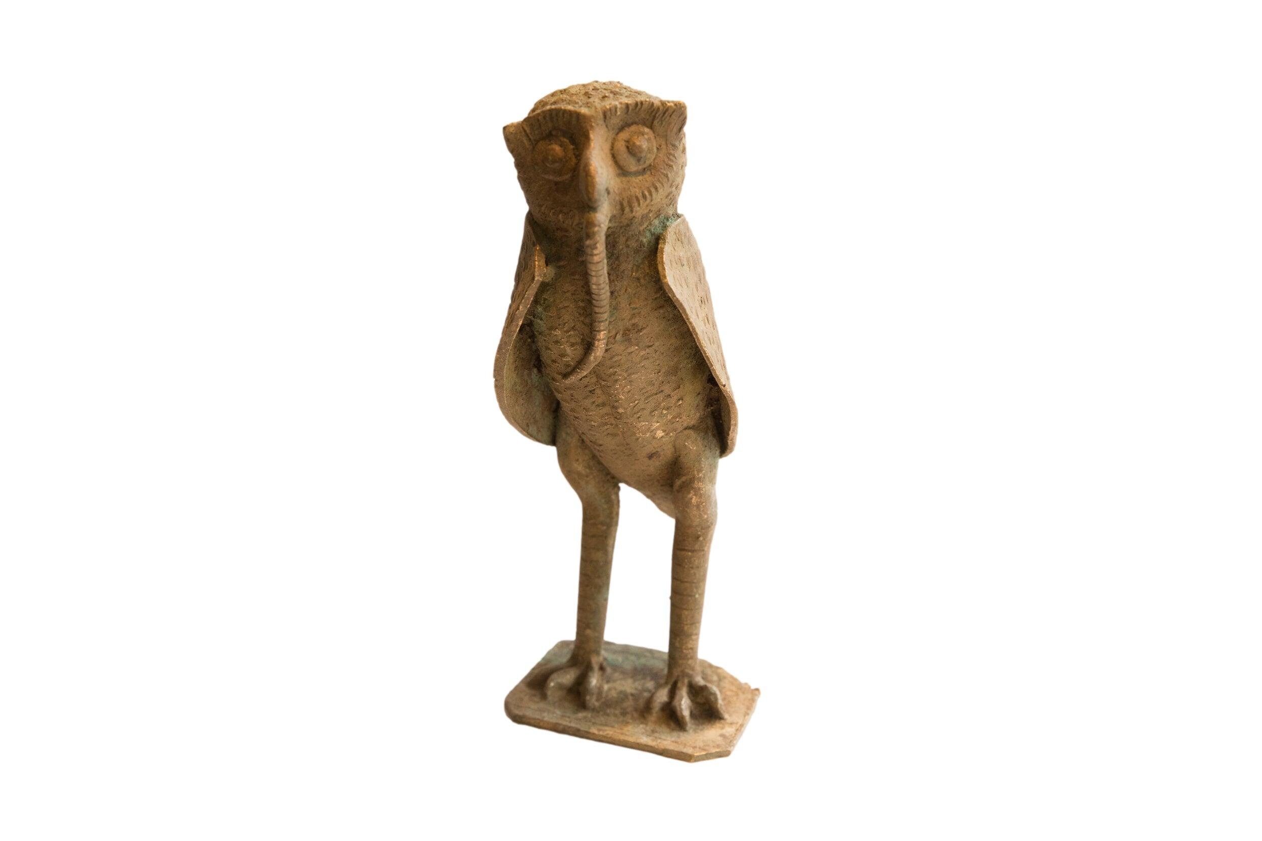 Vintage African Owl with Snake Sculpture