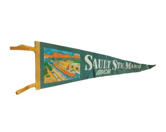 Vintage Sault Ste Marie Michigan Felt Flag