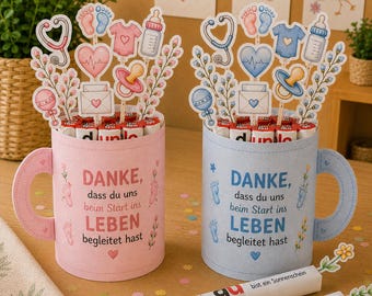 Duplo Banderole Hebamme | Duplo Geschenkbecher Vorlage zum Ausdrucken | KinderKrankenschwester Geschenk | Danke, PDF Download