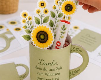Duplo Banderole Kita Abschied PDF Druckvorlage zum Ausdrucken | Sonnenblumen Abschiedsgeschenk für Erzieherinnen | Danke fürs Wachsen