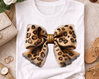 Leopard Coquette Bow PNG, Faux Fur Leopard Bow Design, Girly Bow Sublimation, Preppy Coquette Print, High-Res Bow PNG Download
