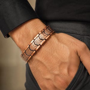 Men's Copper Magnetic Bracelet, Roman Shield Link Bracelet, Adjustable Textured Copper Jewelry, Wide Statement Bracelet, Gift for Him