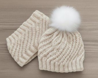 Tilted Tiles Hat and Cowl Knitting Pattern PDF | Lace Knit Beanie & Cowl Set | DK Yarn | Intermediate | Instant Download