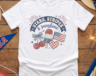 Maglietta per ragazzi con stelle, strisce e sole / Maglietta patriottica per bambini