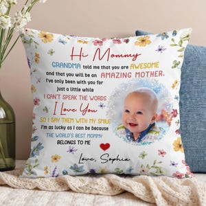 Gepersonaliseerde foto mama kussen, gepersonaliseerd eerste Moederdagcadeau, aandenkenkussen