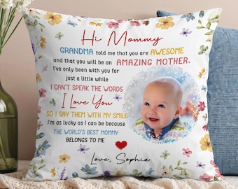 Almohada personalizada con foto para mamá, regalo personalizado para el primer Día de la Madre, cojín de recuerdo.