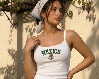 Mexiko Besticktes Tank Top Cami, Besticktes Futbol Spieltag Outfit, Mexikanische Flagge WM Shirt, Y2K Sportlich Ästhetische Streetwear