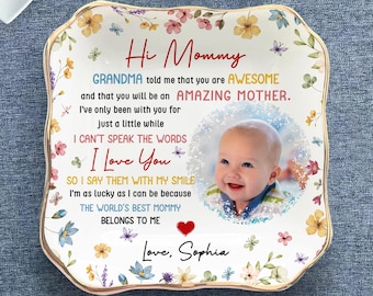 Plato para joyas con foto personalizada, recuerdo con mensaje personalizado para bebé, regalo para el Día de la Madre