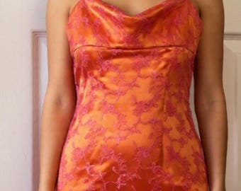 BCBG MAX AZRIA Orange Satin Kleid mit rosa Spitze Größe 6 Cocktailparty Artikel Damenbekleidung Designer Kleidung Damen Fancy Party Artikel Damenbekleidung
