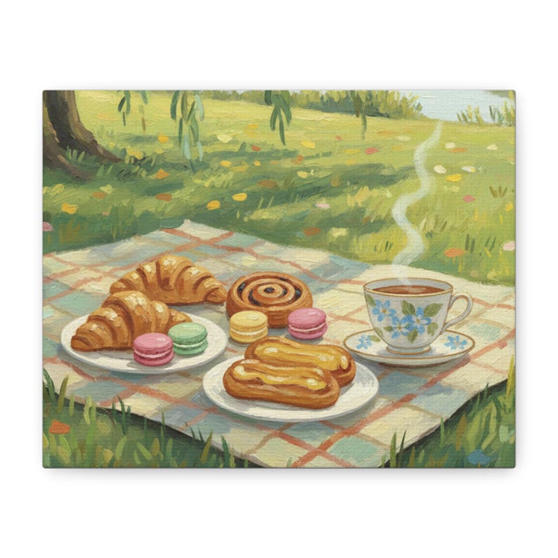 Spring Picnic French Pastries Matte Canvas image 1