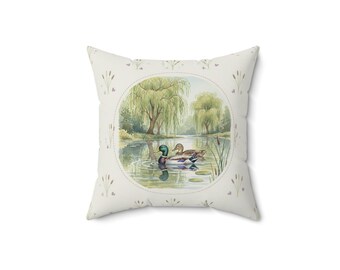 Mallard Duck Pillow Square Cushion Decorative Accent Nature Inspired Wildlife Decor Rustic Cabin Living Room Couch Accessory Bird Lover Gift