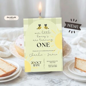 Twins 1st Birthday Invitation (Editable Printable Canva Template)
