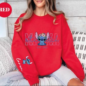 Custom Disney Stitch Mama Sweatshirt, Kids Name on Sleeve Sweatshirt,Disney Stitch Hoodie, Mother's Day Sweatshirt Gift For Mom,