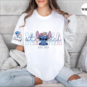 Custom Disney Stitch Mama Sweatshirt, Kids Name on Sleeve Sweatshirt,Disney Stitch Hoodie, Mother's Day Sweatshirt Gift For Mom,