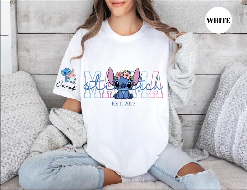 Custom Disney Stitch Mama Sweatshirt, Kids Name on Sleeve Sweatshirt,Disney Stitch Hoodie, Mother's Day Sweatshirt Gift For Mom,