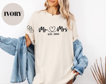 Mr and Mrs EST Shirt, Custom Mrs Shirt, Couple Matching T Shirts, Wife and Husband Shirts, Valentines Day Shirt, Honeymoon Matching Shirts