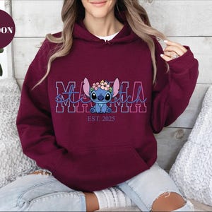 Custom Disney Stitch Mama Sweatshirt, Kids Name on Sleeve Sweatshirt,Disney Stitch Hoodie, Mother's Day Sweatshirt Gift For Mom,