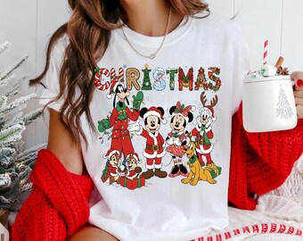 Comfort Colors®Disney Very Merry Christmas Shirt, Custom Disney Christmas All Characters, Disney Family Christmas, Christmas Group