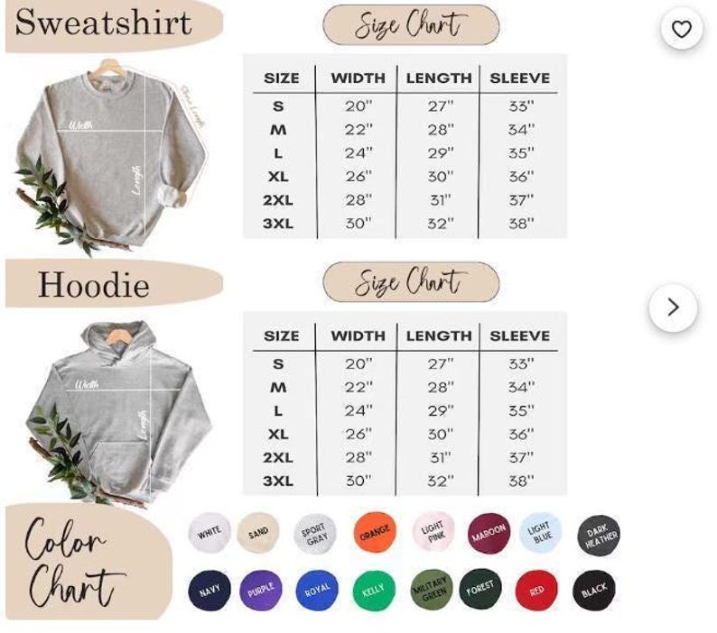a women's hoodie sizes chart with the measurements