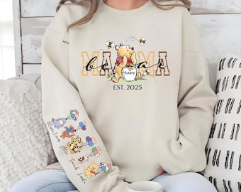 Sudadera personalizada para el Día de la Madre con nombres, regalo de Winnie the Pooh para el Día de la Madre, camiseta personalizada de Mamá Osa, regalo para el Día de la Madre