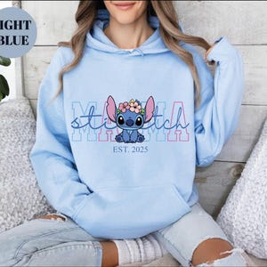 Custom Disney Stitch Mama Sweatshirt, Kids Name on Sleeve Sweatshirt,Disney Stitch Hoodie, Mother's Day Sweatshirt Gift For Mom,