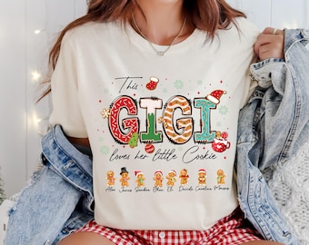 Personalized Christmas Gigi Comfort Colors Shirt, Custom Gigi Shirt With Kids Names Gift, Gift for Gigi