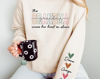 Sudadera con mangas de corazón de abuela personalizada: regalo personalizado para abuelos