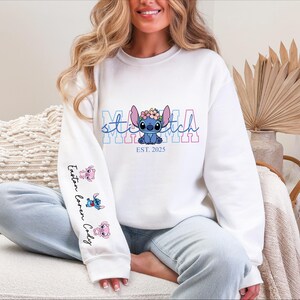 Custom Disney Stitch Mama Sweatshirt, Kids Name on Sleeve Sweatshirt,Disney Stitch Hoodie, Mother's Day Sweatshirt Gift For Mom,