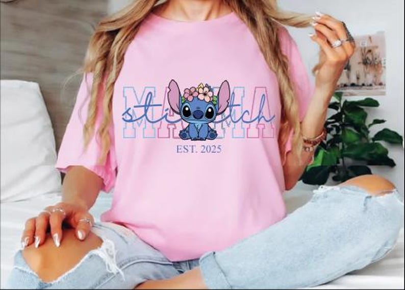 Custom Disney Stitch Mama Sweatshirt, Kids Name on Sleeve Sweatshirt,Disney Stitch Hoodie, Mother's Day Sweatshirt Gift For Mom,