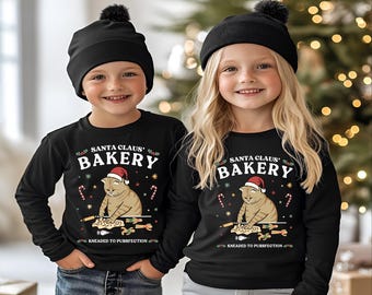 Camiseta de panadería de Papá Noel, camiseta navideña de gato de Papá Noel, camiseta del equipo de repostería navideña, suéter para fiesta de cocina navideña, camiseta navideña de gato chef