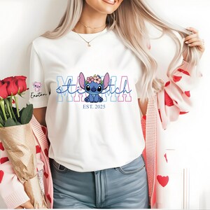 Custom Disney Stitch Mama Sweatshirt, Kids Name on Sleeve Sweatshirt,Disney Stitch Hoodie, Mother's Day Sweatshirt Gift For Mom,