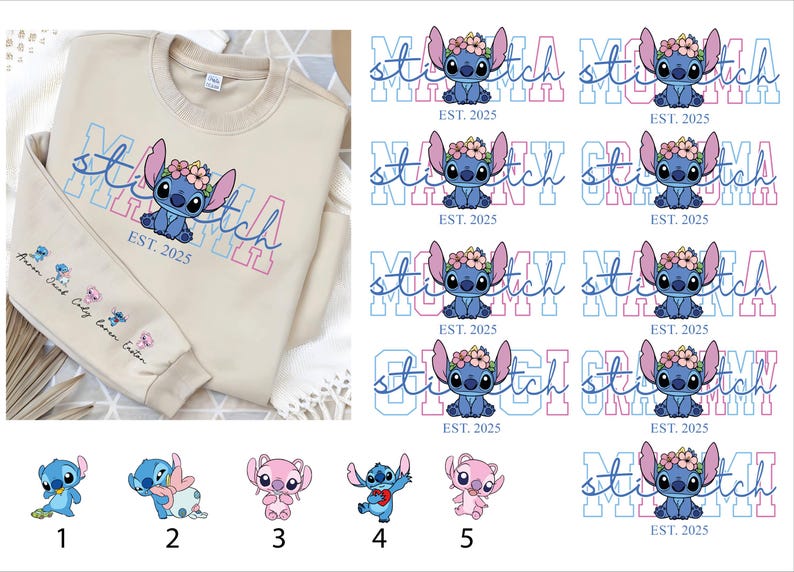 Custom Disney Stitch Mama Sweatshirt, Kids Name on Sleeve Sweatshirt,Disney Stitch Hoodie, Mother's Day Sweatshirt Gift For Mom,