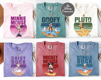 Disney Character Shirts, Mickey Minnie Goofy Donald Daisy Pluto Tees, Vintage Retro Style Disney Family Matching Outfits, Disneyland Trip