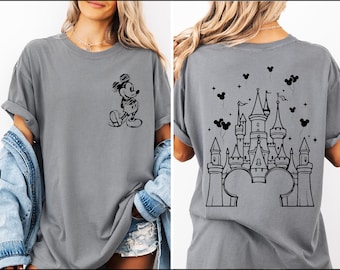 Camiseta Comfort Colors® Mickey & Friends Castle, Camiseta minimalista de viaje a Disney, Camiseta Disney de estilo vintage, Camiseta de Magic Kingdom, Camiseta con globo del castillo