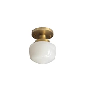 Schoolhouse Style Ceiling Light – with Hand-blown 6-inch Diameter Milky White Glass Shade