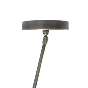 Può includere: Primo piano di un moderno apparecchio di illuminazione a soffitto in stile industriale. L'apparecchio presenta una calotta circolare color canna di fucile con un singolo braccio regolabile e una piccola manopola di regolazione zigrinata. Il design è minimalista ed elegante.