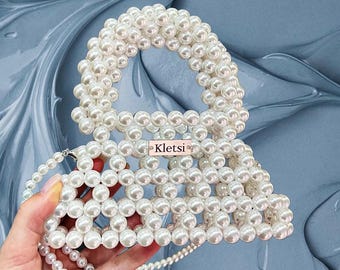Handmade Pearl Beaded Clutch Bag: Ivory Wedding Evening Purse